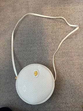 Mark Cross White Round Canteen Crossbody Bag with Gold Accent